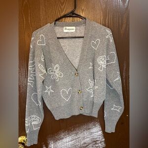 No Boundaries Gray Novelty Cropped Cardigan Womans Size XS 0-2